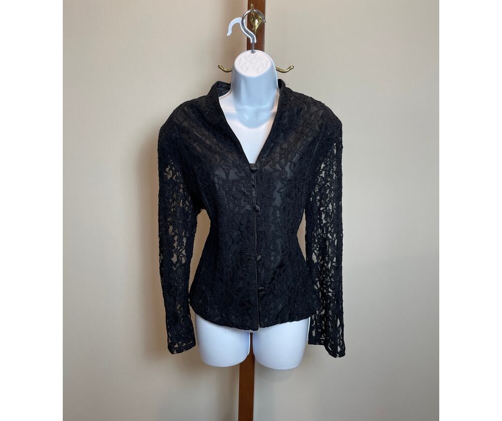 R&K Evening Black Satin Lace Overlay Blazer Size 18